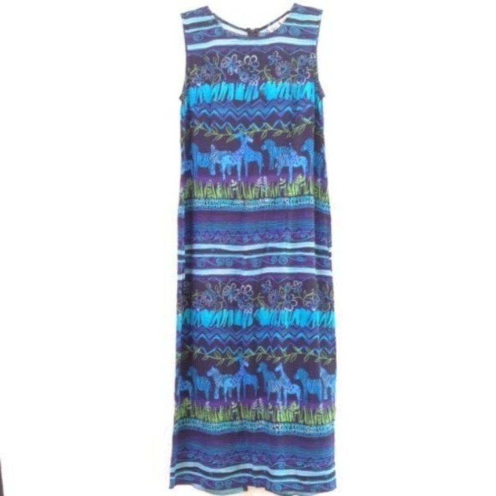 Sheri‎ Martin Maxi Dress Zebra Camel Animal Print Womens 10 Long Blue Beach